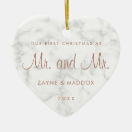私たちの初めてのクリスマスマーブルバラ金ゴールドゲイ セラミックオーナメント