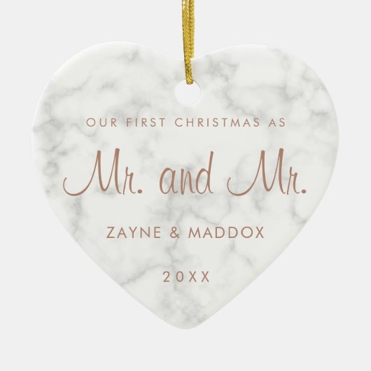 私たちの初めてのクリスマスマーブルバラ金ゴールドゲイ セラミックオーナメント (正面)