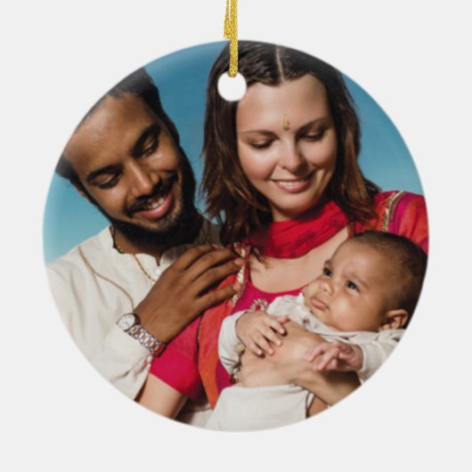 私たちの初めてのクリスマスミイラとパパの写真 セラミックオーナメント (裏面)