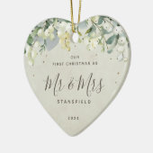 私たちの初めてのクリスマスミスター&ミセス写真ハートの形 セラミックオーナメント (左)