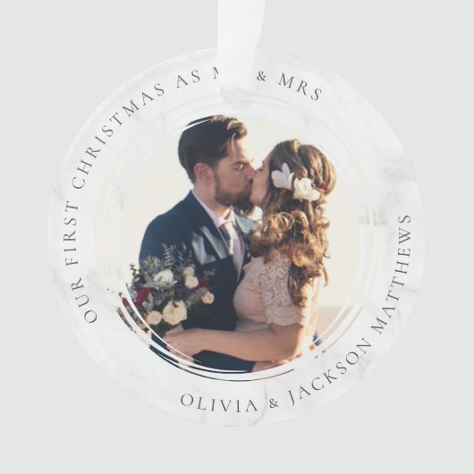 私たちの初めてのクリスマスミスター&ミセス写真 オーナメント (正面)
