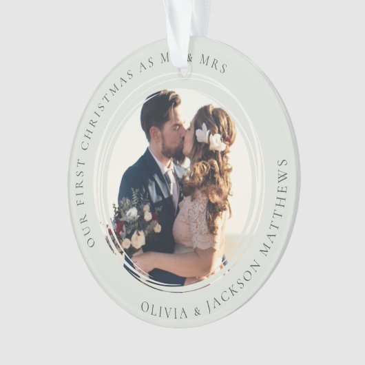 私たちの初めてのクリスマスミスター&ミセス写真 オーナメント (正面)