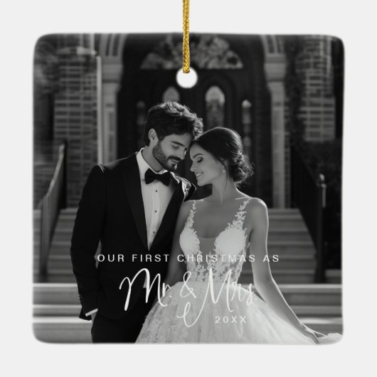 私たちの初めてのクリスマスミスター&ミセス写真 セラミックオーナメント (裏面)