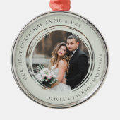 私たちの初めてのクリスマスミスター&ミセス写真 メタルオーナメント (正面)