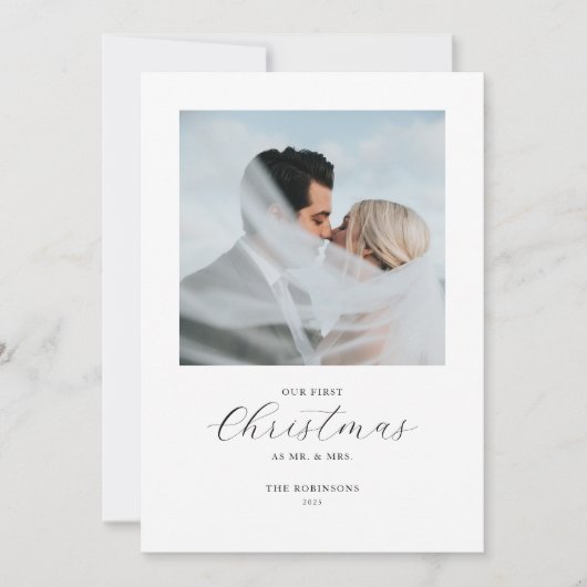私たちの初めてのクリスマスミスター&ミセス2つの写真 シーズンカード (正面)