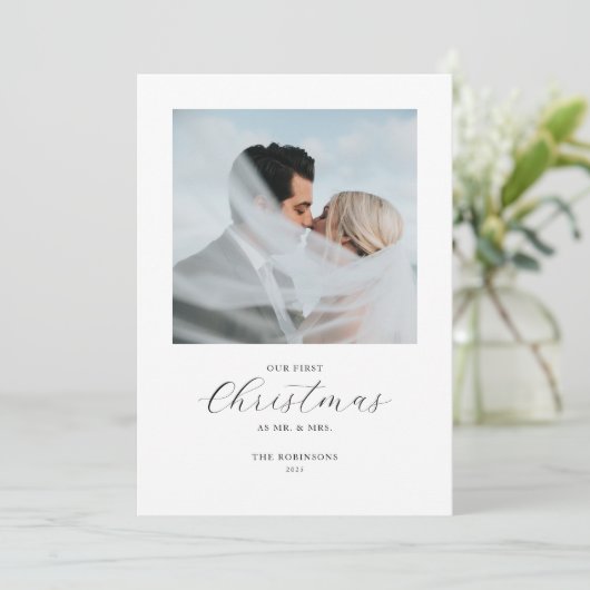 私たちの初めてのクリスマスミスター&ミセス2つの写真 シーズンカード (スタンド正面)