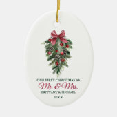 私たちの初めてのクリスマスミスター・ミセス・ウォーター・カラー・パインズ セラミックオーナメント (正面)
