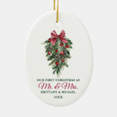 私たちの初めてのクリスマスミスター・ミセス・ウォーター・カラー・パインズ セラミックオーナメント (裏面)