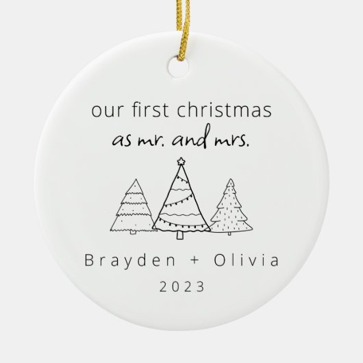 私たちの初めてのクリスマスミスター&ミセス・クリスマスツリーズ セラミックオーナメント (正面)