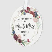 私たちの初めてのクリスマスミスター&ミセス |最初の結婚した写真 オーナメント (正面)