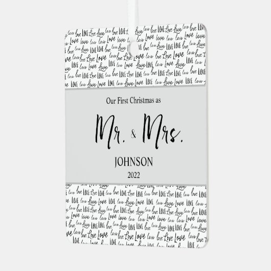 私たちの初めてのクリスマスミセス結婚の写真 メタルオーナメント (正面左)