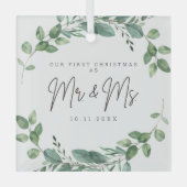 私たちの初めてのクリスマスミセス・カスタムデイト ガラスオーナメント (正面)