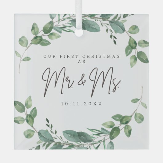 私たちの初めてのクリスマスミセス・カスタムデイト ガラスオーナメント (正面)