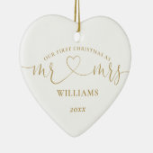 私たちの初めてのクリスマスミセス・金ゴールド愛ハート写真 セラミックオーナメント (右)