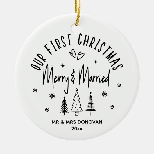 私たちの初めてのクリスマスメリー&ホ結婚したリデイ セラミックオーナメント (正面)
