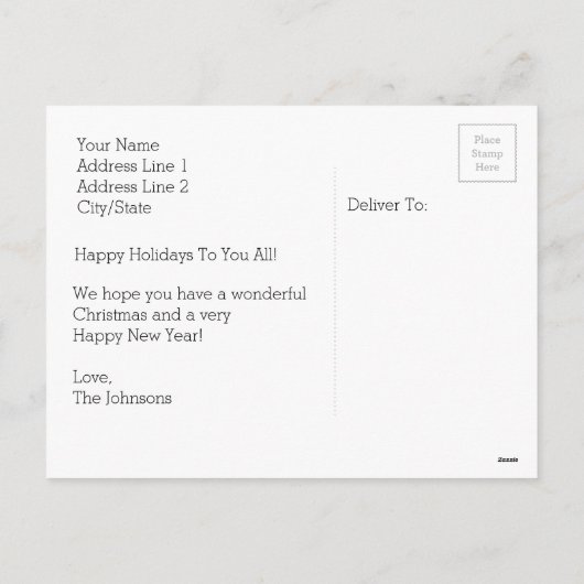 私たちの初めてのクリスマスモダンフォトポストカード シーズンポストカード (裏面)