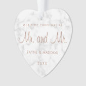 私たちの初めてのクリスマスモダンマーブルバラ金ゴールドゲイ オーナメント (正面)