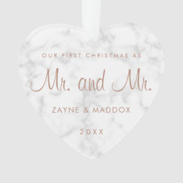 私たちの初めてのクリスマスモダンマーブルバラ金ゴールドゲイ オーナメント