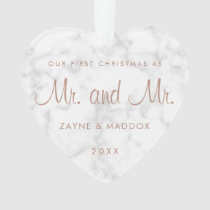 私たちの初めてのクリスマスモダンマーブルバラ金ゴールドゲイ オーナメント