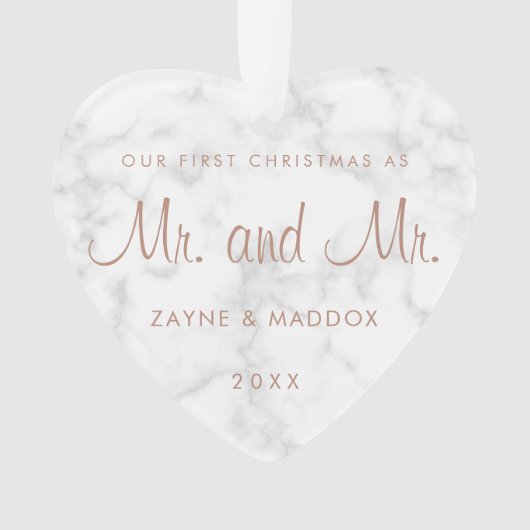 私たちの初めてのクリスマスモダンマーブルバラ金ゴールドゲイ オーナメント (正面)