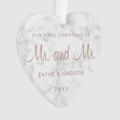 私たちの初めてのクリスマスモダンマーブルバラ金ゴールドゲイ オーナメント (正面)