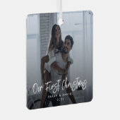 私たちの初めてのクリスマスモダンミニマル写真 メタルオーナメント (正面右)