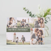 私たちの初めてのクリスマスモダン写真コラージュのクリスマス シーズンカード (スタンド正面)