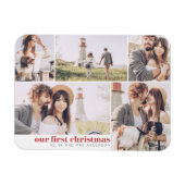 私たちの初めてのクリスマスモダン写真コラージュのクリスマス マグネット (横)