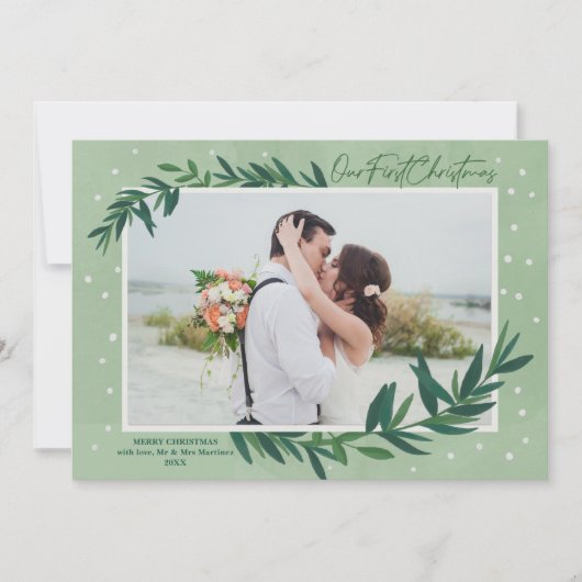 私たちの初めてのクリスマスモダン植物写真 シーズンカード (正面)
