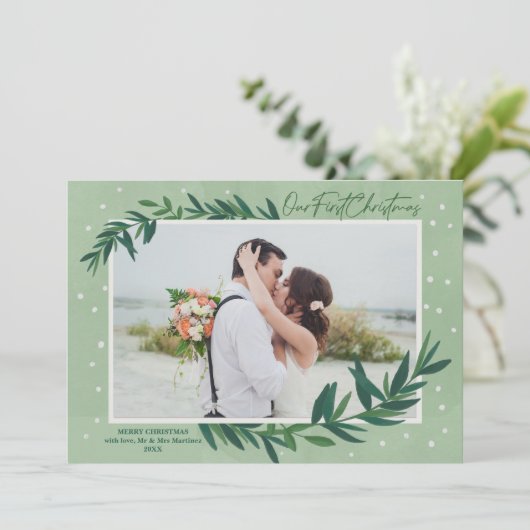 私たちの初めてのクリスマスモダン植物写真 シーズンカード (スタンド正面)