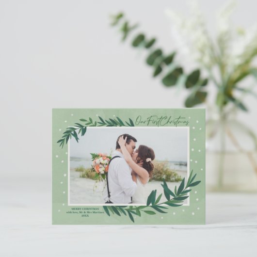 私たちの初めてのクリスマスモダン植物写真 シーズンポストカード (スタンド正面)
