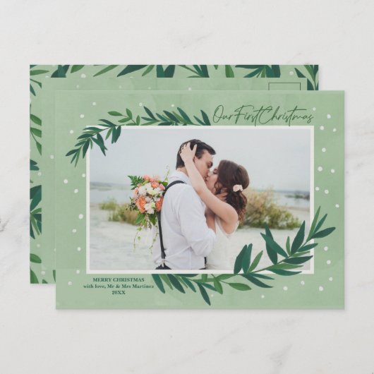 私たちの初めてのクリスマスモダン植物写真 シーズンポストカード (正面/裏面)
