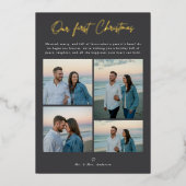 私たちの初めてのクリスマスモダン沿岸4写真金ゴールド 箔シーズンカード (正面)