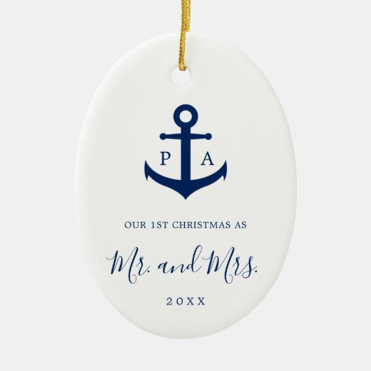 私たちの初めてのクリスマスモノグラム航海の写真 セラミックオーナメント (正面)