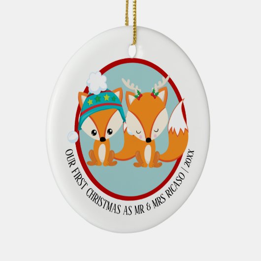私たちの初めてのクリスマスレッドキツネ パーソナライズされた セラミックオーナメント (右)