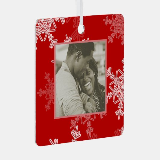 私たちの初めてのクリスマスレッドスノーフレークスミニマリスト メタルオーナメント (正面右)