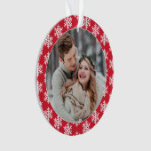 私たちの初めてのクリスマスレッドスノーフレーク写真 オーナメント (正面)