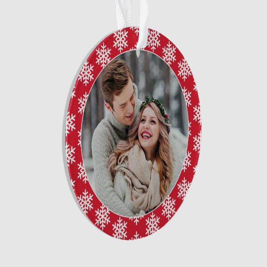 私たちの初めてのクリスマスレッドスノーフレーク写真 オーナメント (正面)