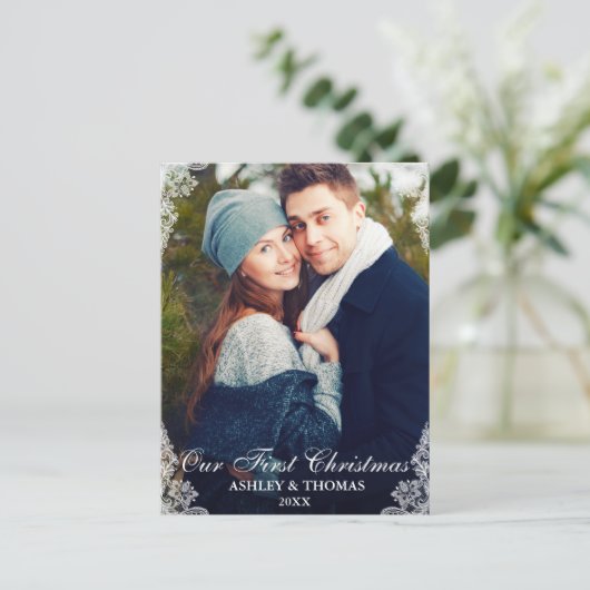 私たちの初めてのクリスマスレース縁どカップルの写真 シーズンポストカード (スタンド正面)