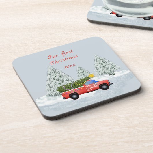 私たちの初めてのクリスマスヴィンテージトラックオーナメント コースター (左側)