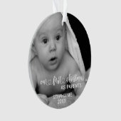 私たちの初めてのクリスマス両親の手書き写真 オーナメント (正面)