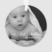 私たちの初めてのクリスマス両親の手書き写真 オーナメント (裏面)