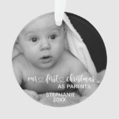 私たちの初めてのクリスマス両親の手書き写真 オーナメント (正面)
