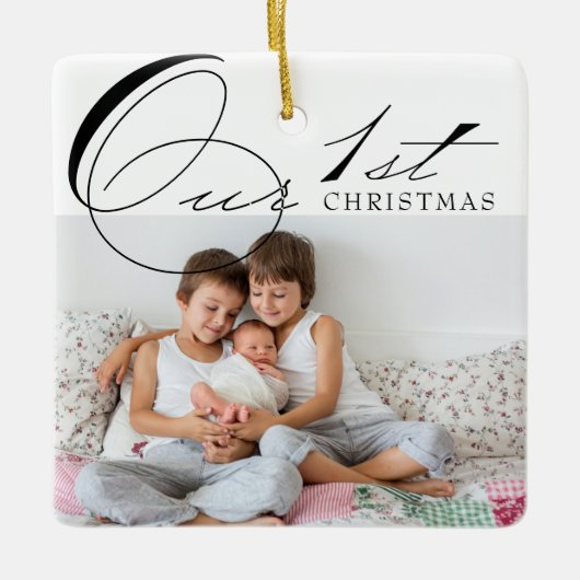 私たちの初めてのクリスマス写真と書エレガント類 セラミックオーナメント (正面)