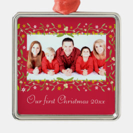 私たちの初めてのクリスマス写真オーナメント メタルオーナメント