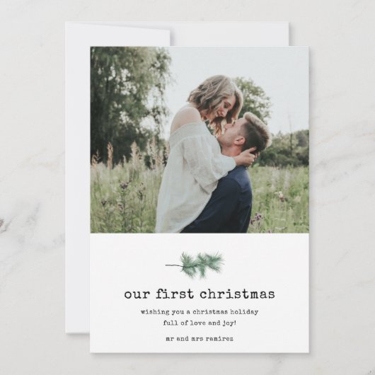 私たちの初めてのクリスマス写真ホリー新婚クリスマス シーズンカード (正面)