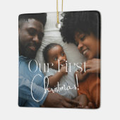 私たちの初めてのクリスマス写真ミニマル書道 セラミックオーナメント (左)