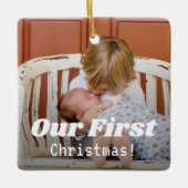 私たちの初めてのクリスマス写真モダン書道 セラミックオーナメント (正面)