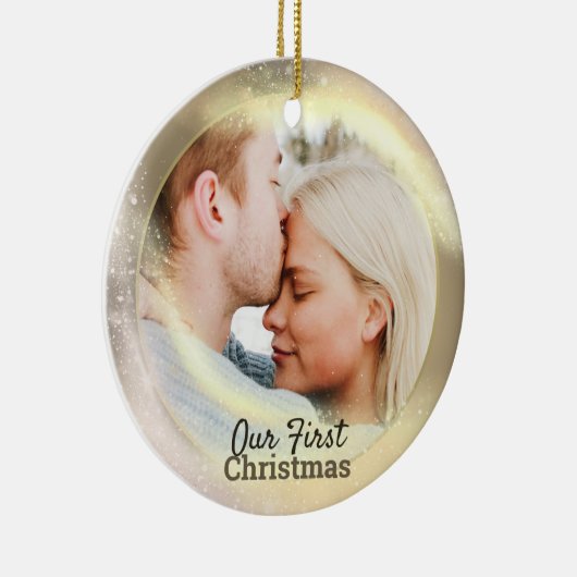 私たちの初めてのクリスマス写真年カップルの木のデコール セラミックオーナメント (右)
