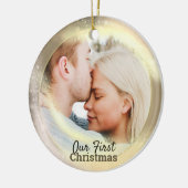私たちの初めてのクリスマス写真年カップルの木のデコール セラミックオーナメント (左)